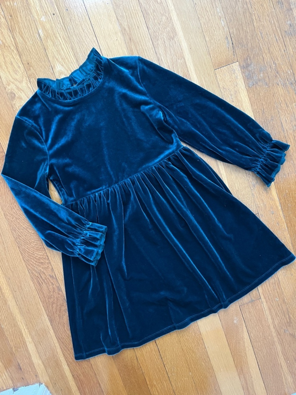Girls 7 - 8 Teal Velvet Ruffled Holiday Twirly Fit and Flare Fancy Dress
